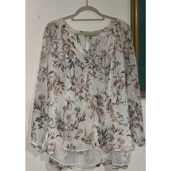 Daniel Rainn Floral Women Woven Long Sleeve Blouse Size 2X NWT $80 - Picture 1 of 6